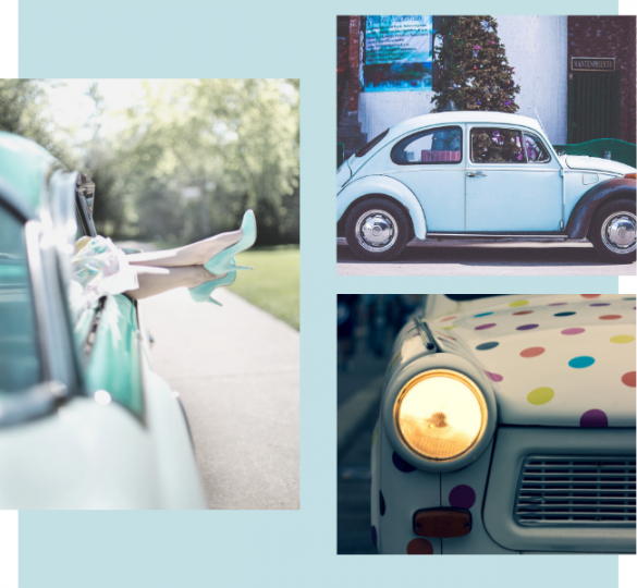 Blue collage with wedding car and shoes